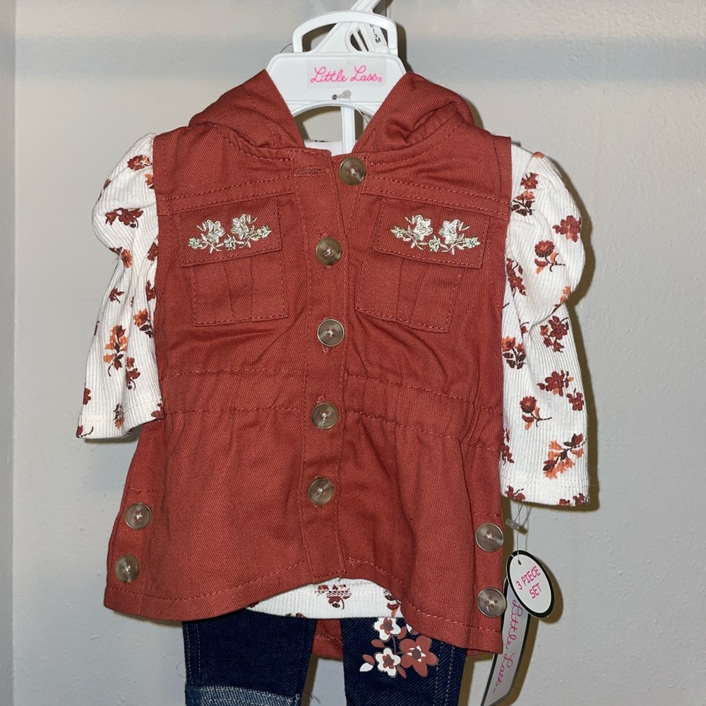 Little Lass Floral Embroidered Vest and Top Set